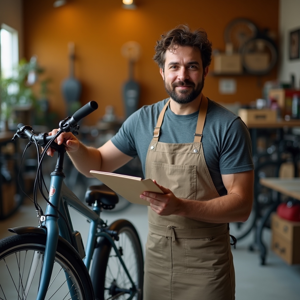 Técnico realizando diagnóstico gratuito de bicicleta